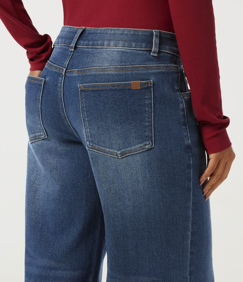Low Rise Wide Leg Casual Jeans with Pockets — Zenith Blue — view 5