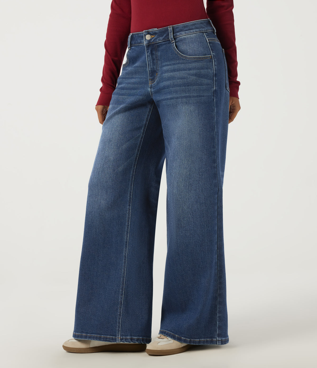 Low Rise Wide Leg Casual Jeans with Pockets — Zenith Blue — view 1