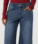 Low Rise Wide Leg Casual Jeans with Pockets — Zenith Blue — view 4