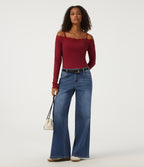 Low Rise Wide Leg Casual Jeans with Pockets — Zenith Blue — view 6