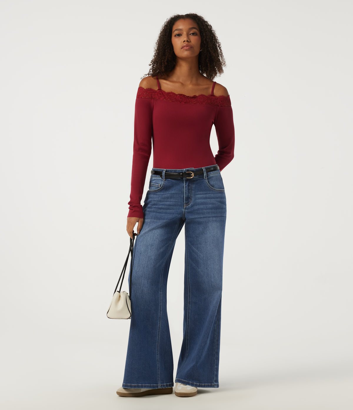 Low Rise Wide Leg Casual Jeans with Pockets — Zenith Blue — view 6