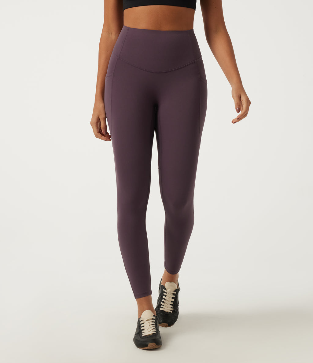 Quick Dry High Waisted Tummy Control Yoga Leggings with Pockets — Dusky Evening purple — view 2