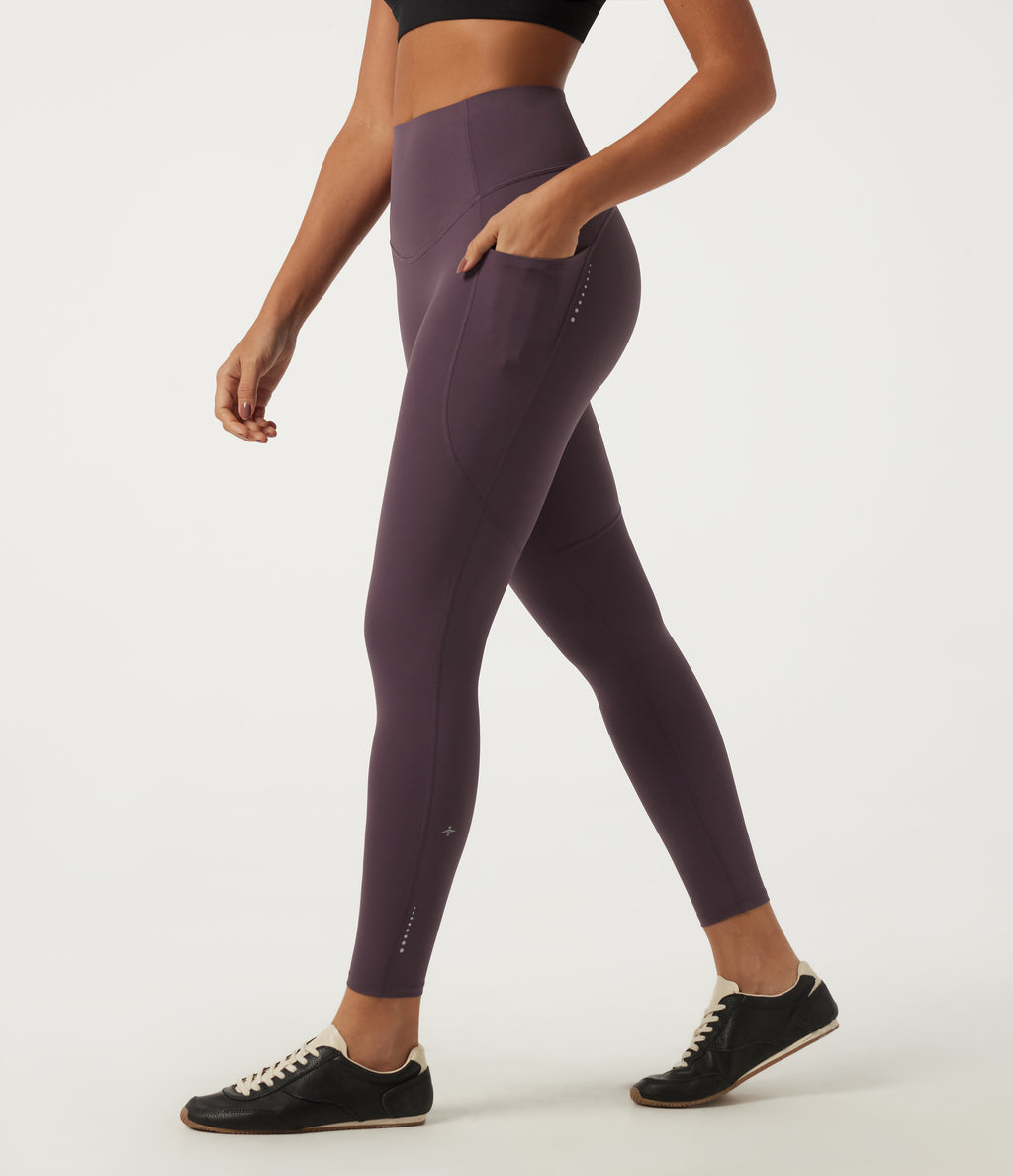 Quick Dry High Waisted Tummy Control Yoga Leggings with Pockets — Dusky Evening purple — view 3