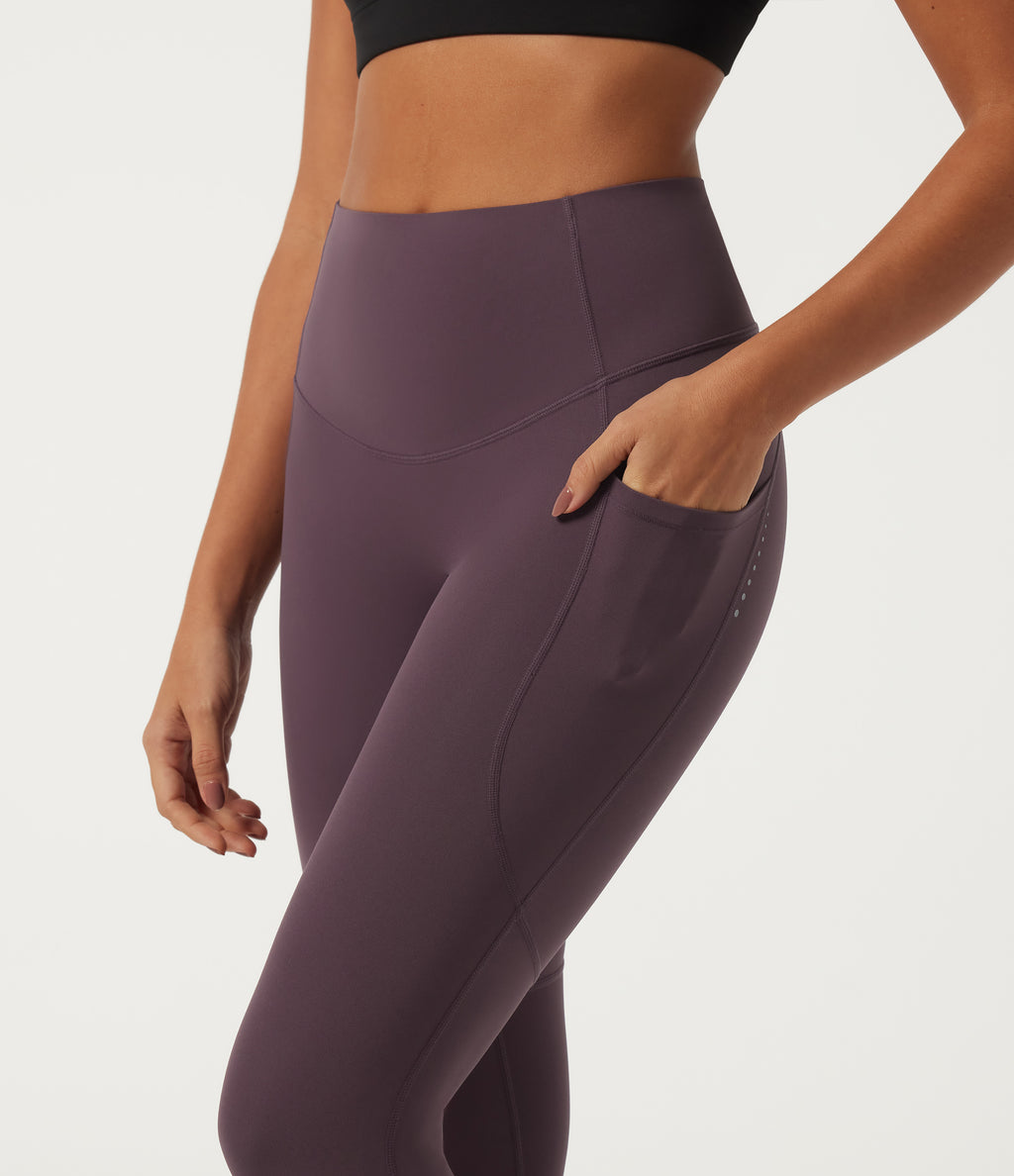 Quick Dry High Waisted Tummy Control Yoga Leggings with Pockets — Dusky Evening purple — view 6