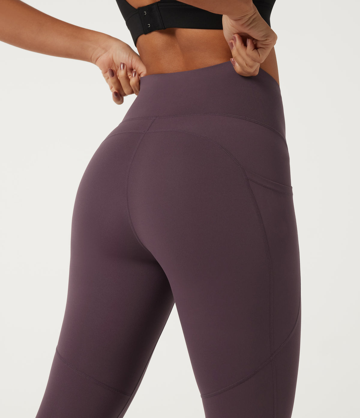 Quick Dry High Waisted Tummy Control Yoga Leggings with Pockets — Dusky Evening purple — view 5