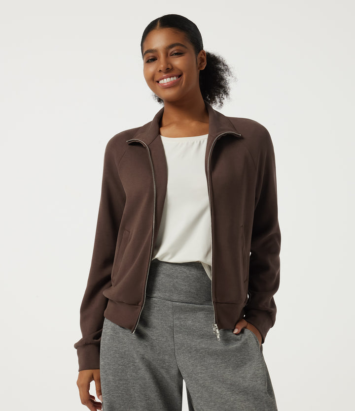 Stand Collar Long Sleeve Work Windbreaker Jacket with Pockets — Fresh Bark — view 1
