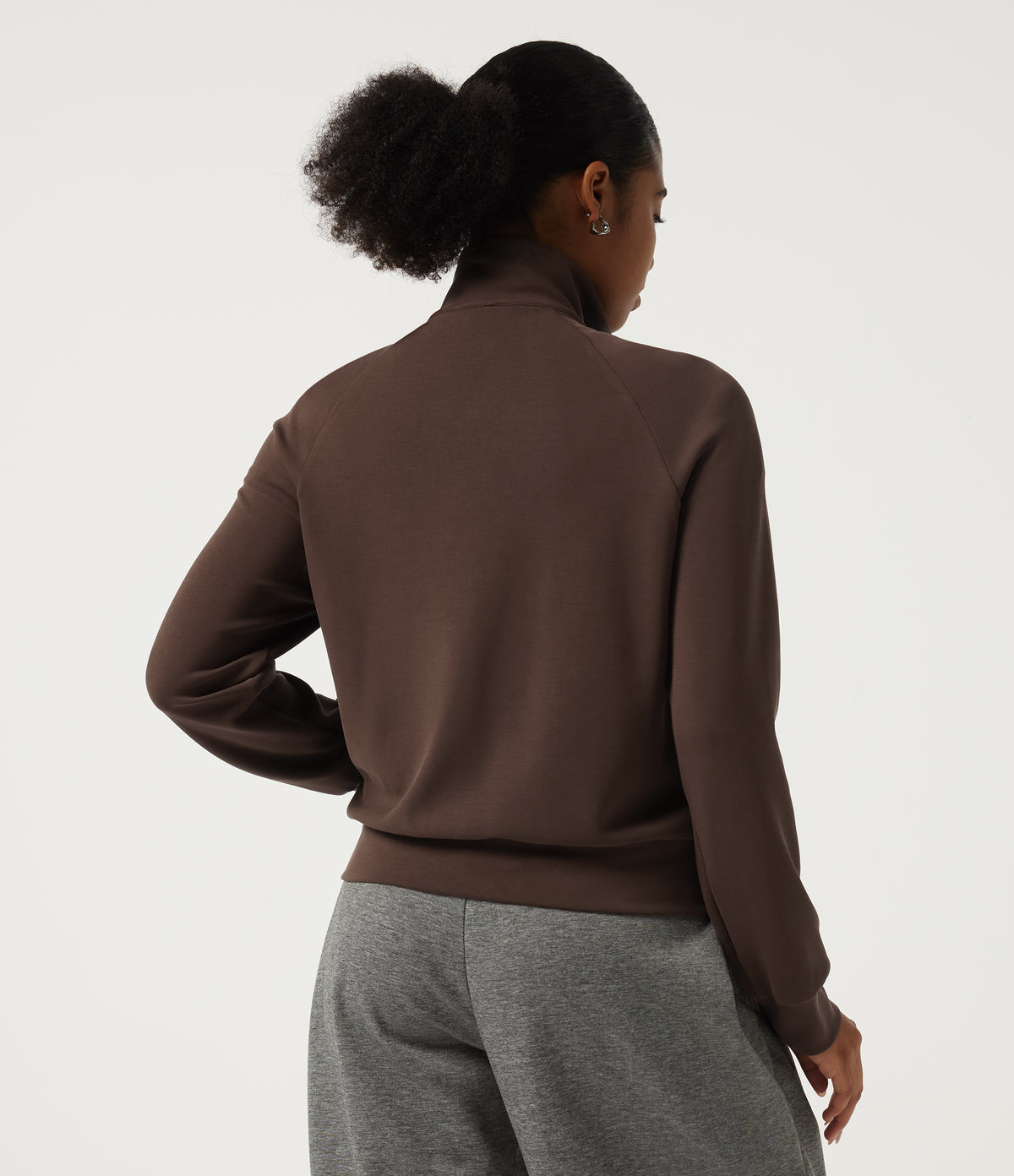 Stand Collar Long Sleeve Work Windbreaker Jacket with Pockets — Fresh Bark — view 2