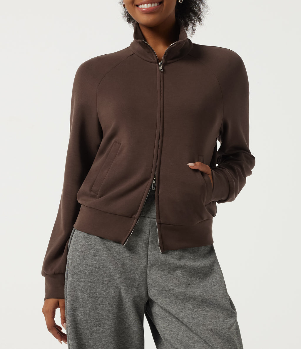 Stand Collar Long Sleeve Work Windbreaker Jacket with Pockets — Fresh Bark — view 5