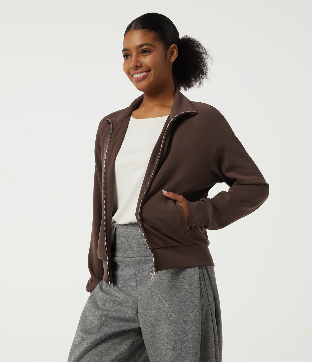 Stand Collar Long Sleeve Work Windbreaker Jacket with Pockets — Fresh Bark — view 3