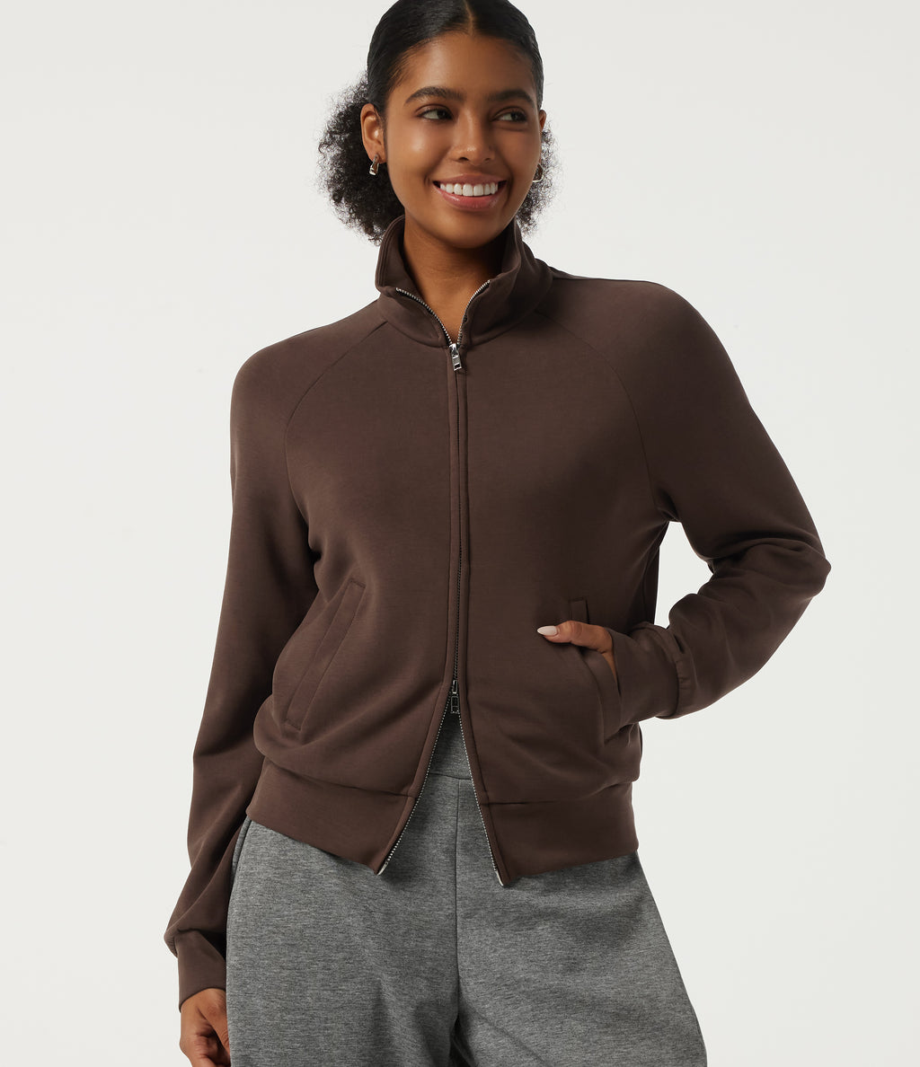 Stand Collar Long Sleeve Work Windbreaker Jacket with Pockets — Fresh Bark — view 4
