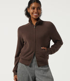 Stand Collar Long Sleeve Work Windbreaker Jacket with Pockets — Fresh Bark — view 4