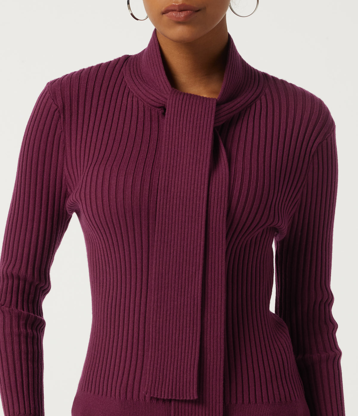 Scarf Neck Long Sleeve Work Jumper — Purple Potion — view 6