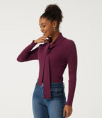 Scarf Neck Long Sleeve Work Jumper — Purple Potion — view 3