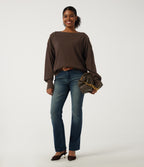 Boat Neck Drop Shoulder Long Sleeve Work Jumper — Flamewood Brown — view 6