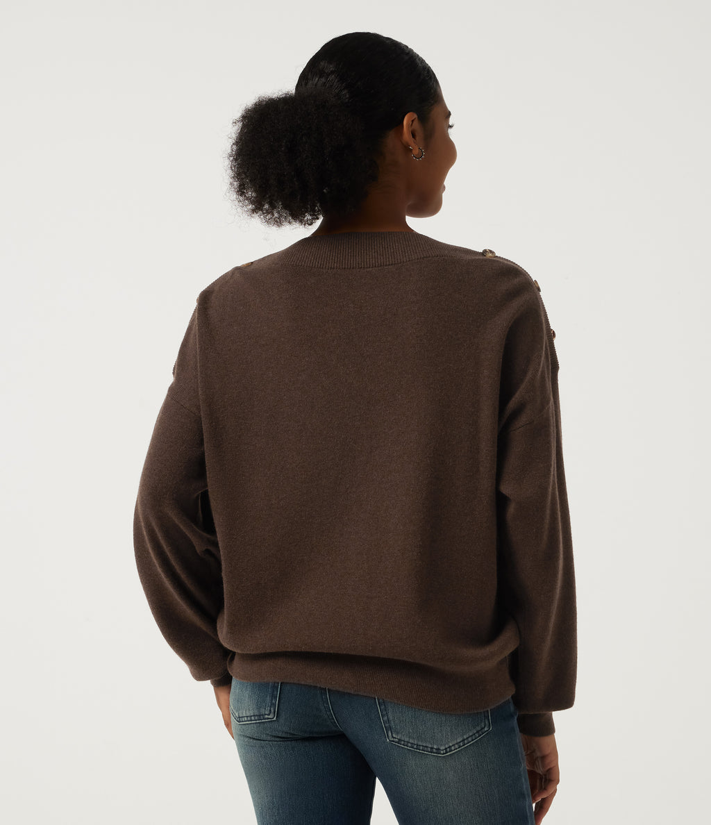 Boat Neck Drop Shoulder Long Sleeve Work Jumper — Flamewood Brown — view 2