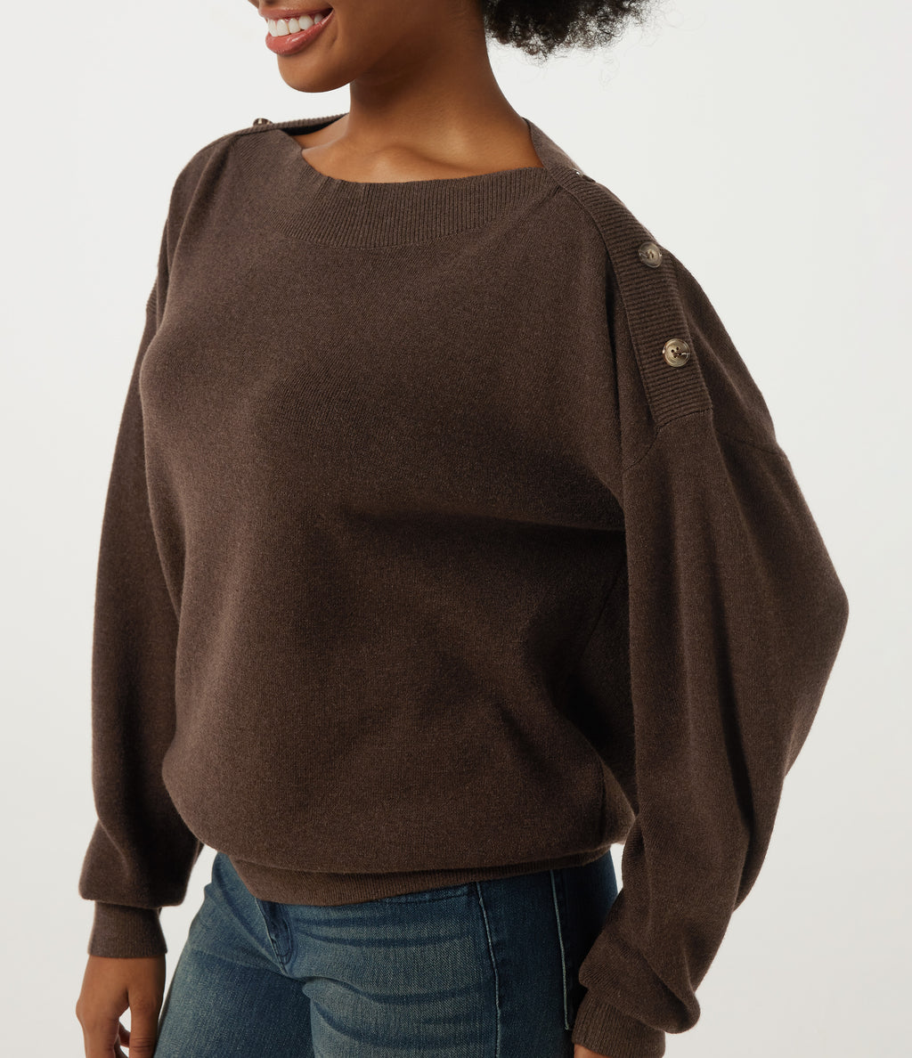 Boat Neck Drop Shoulder Long Sleeve Work Jumper — Flamewood Brown — view 5
