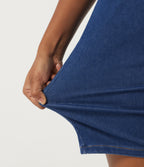 Denim Square Neck Sleeveless Patterned A-Line Bodycon Casual Mini Dress — Gulf Stream Blue Denim — view 7