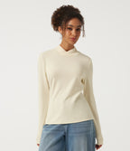 Mock Neck Long Sleeve Crossover Thermal Work Top — Lily White — view 4