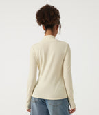 Mock Neck Long Sleeve Crossover Thermal Work Top — Lily White — view 2