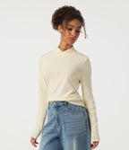 Mock Neck Long Sleeve Crossover Thermal Work Top — Lily White — view 3