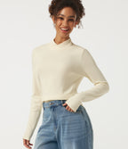 Mock Neck Long Sleeve Crossover Thermal Work Top — Lily White — view 1