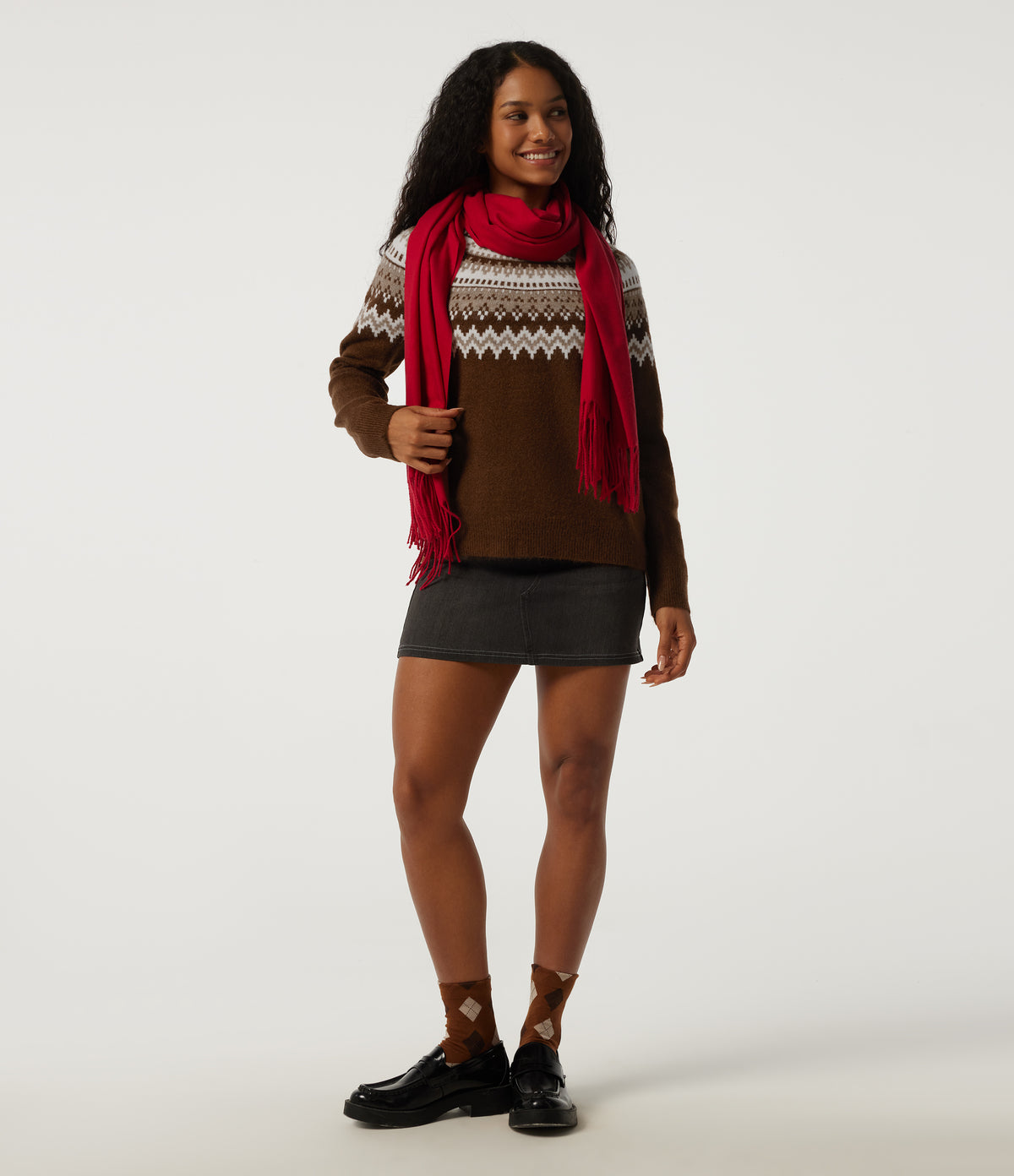 Round Neck Raglan Long Sleeve Patterned Casual Jumper — Autumn Flame — view 6