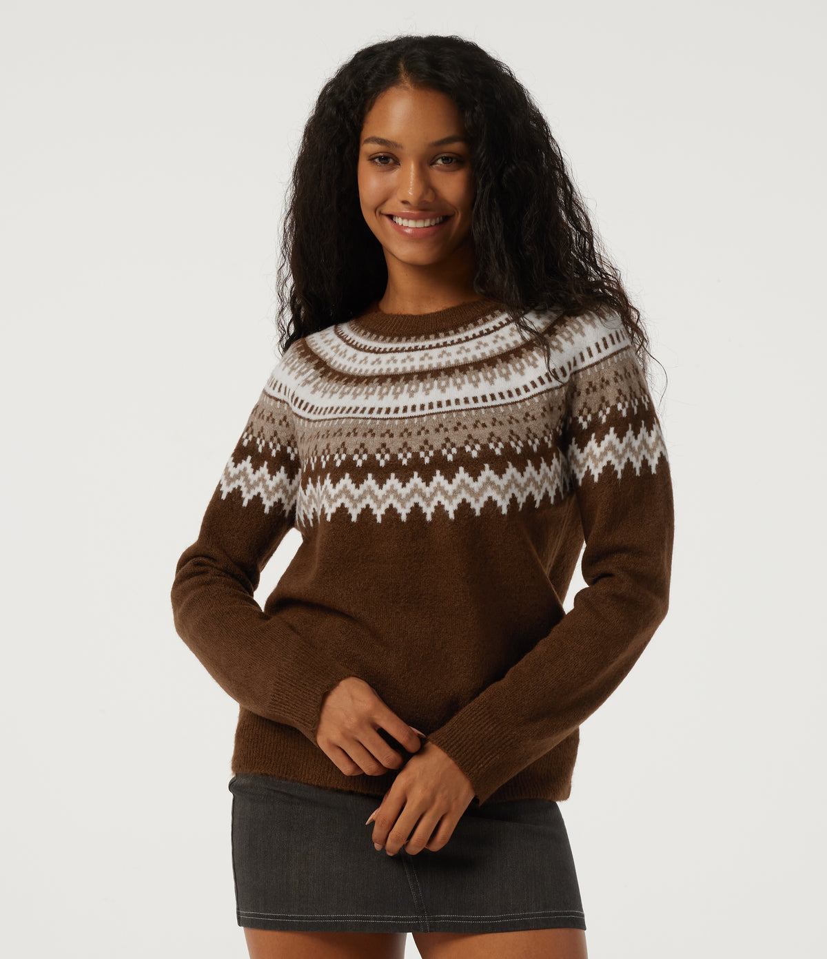 Round Neck Raglan Long Sleeve Patterned Casual Jumper — Autumn Flame — view 1