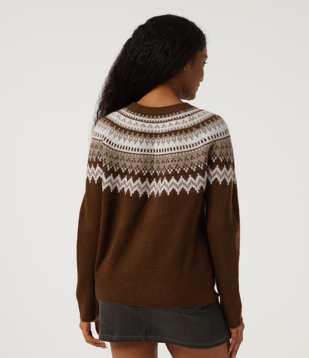 Round Neck Raglan Long Sleeve Patterned Casual Jumper — Autumn Flame — view 2