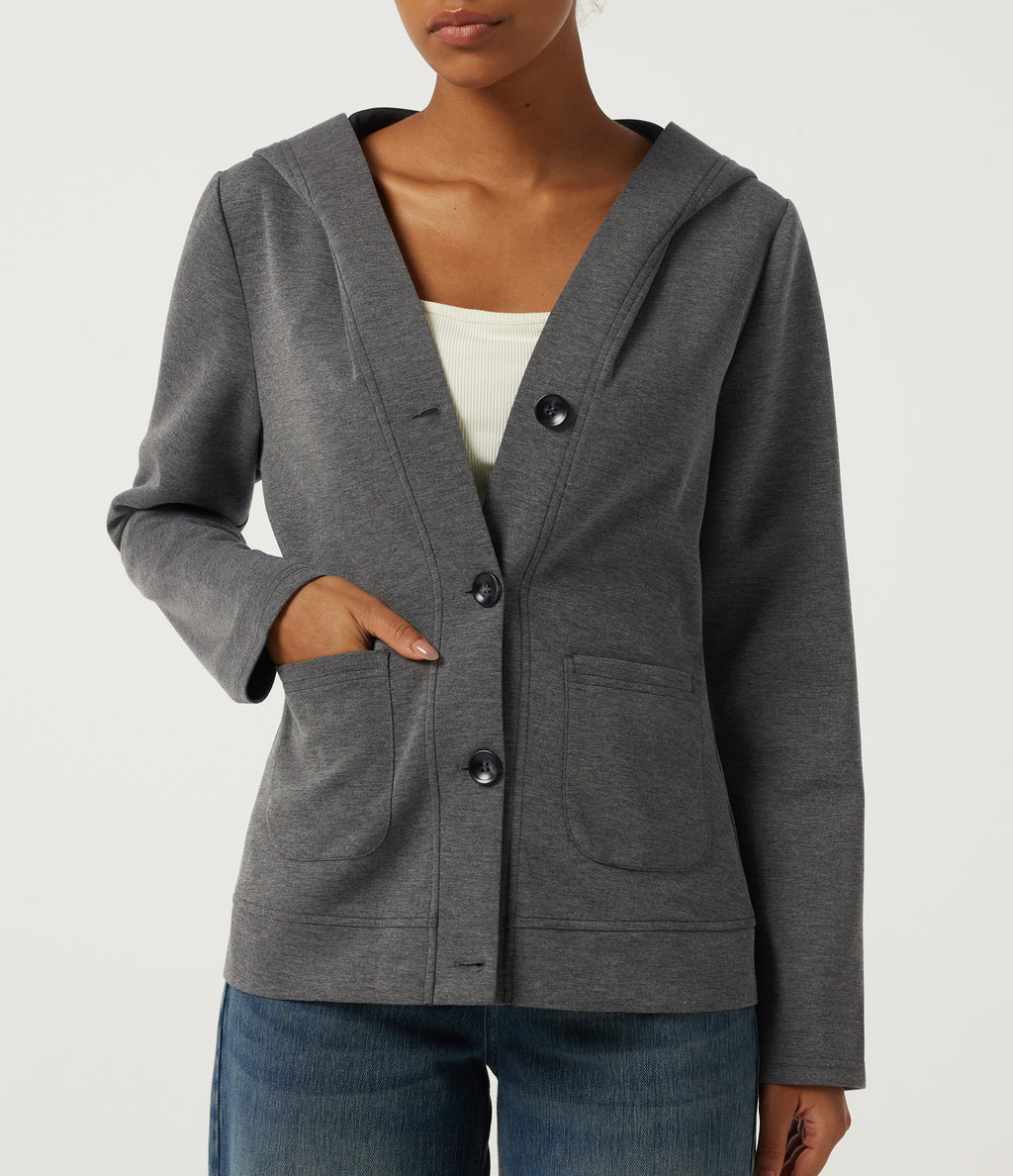 Hooded Long Sleeve Casual Coat with Pockets — Mottled Cloud Grey — view 5