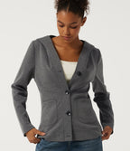 Hooded Long Sleeve Casual Coat with Pockets — Mottled Cloud Grey — view 4