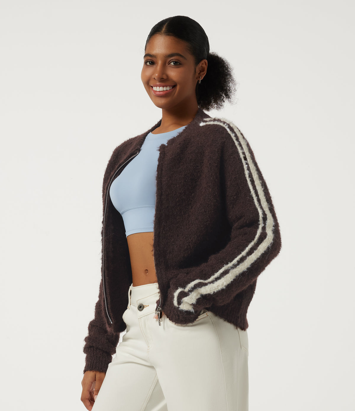 Round Neck Raglan Long Sleeve Asymmetric Casual Cardigan — Chestnut Mocha — view 3