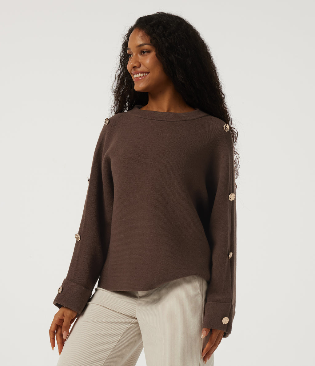 Round Neck Long Sleeve Work Jumper — Forest Loam — view 3