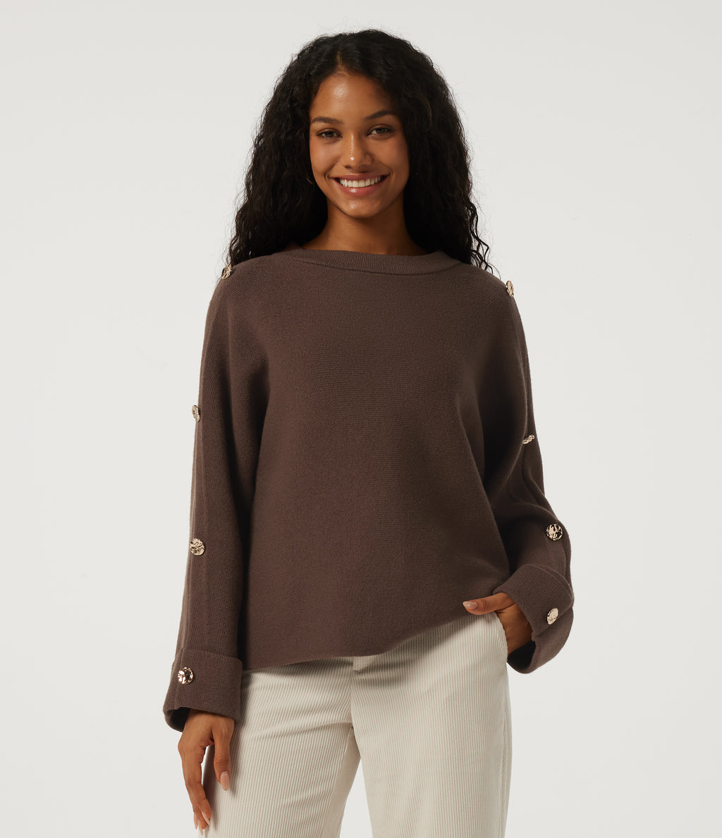 Round Neck Long Sleeve Work Jumper — Forest Loam — view 1