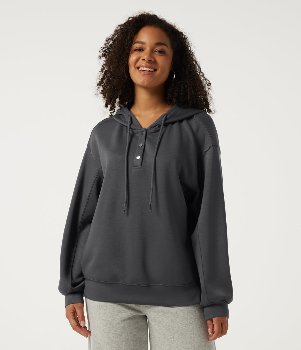 Drop Shoulder Long Sleeve Casual Hoodie Sweatshirt — Ombre Blue — view 1