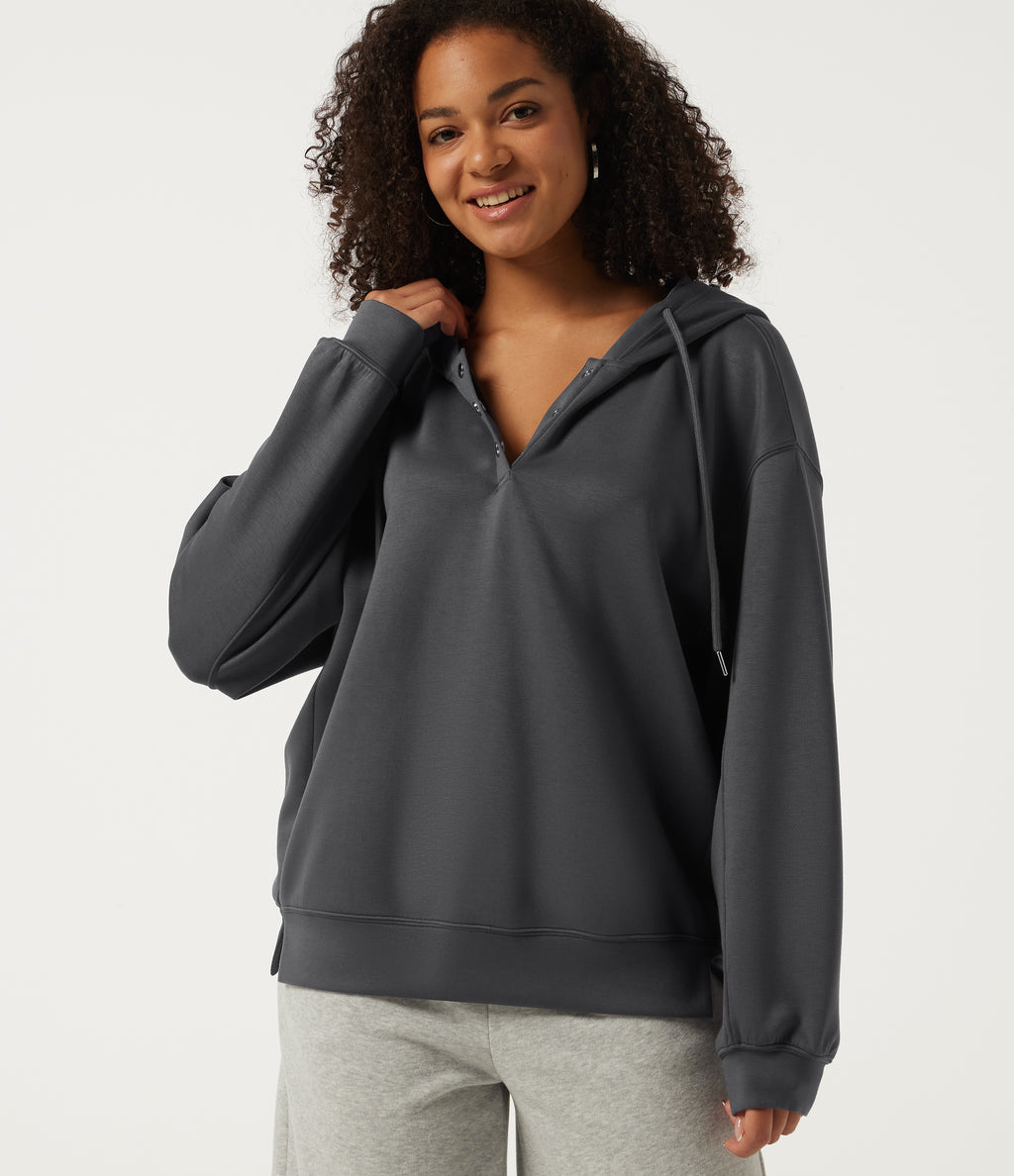 Drop Shoulder Long Sleeve Casual Hoodie Sweatshirt — Ombre Blue — view 4