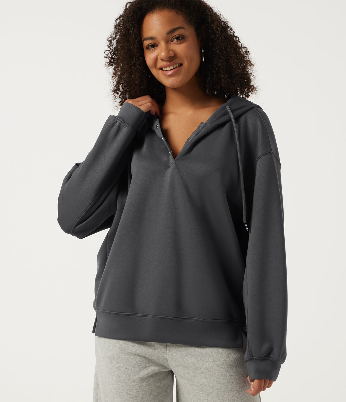 Drop Shoulder Long Sleeve Casual Hoodie Sweatshirt — Ombre Blue — view 4