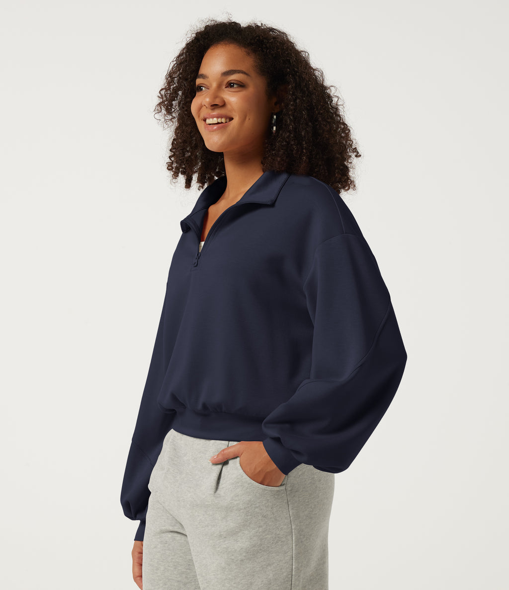 Mock Neck Long Sleeve Casual Sweatshirt — Midnight Blue — view 3
