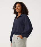 Mock Neck Long Sleeve Casual Sweatshirt — Midnight Blue — view 3
