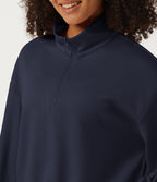 Mock Neck Long Sleeve Casual Sweatshirt — Midnight Blue — view 5