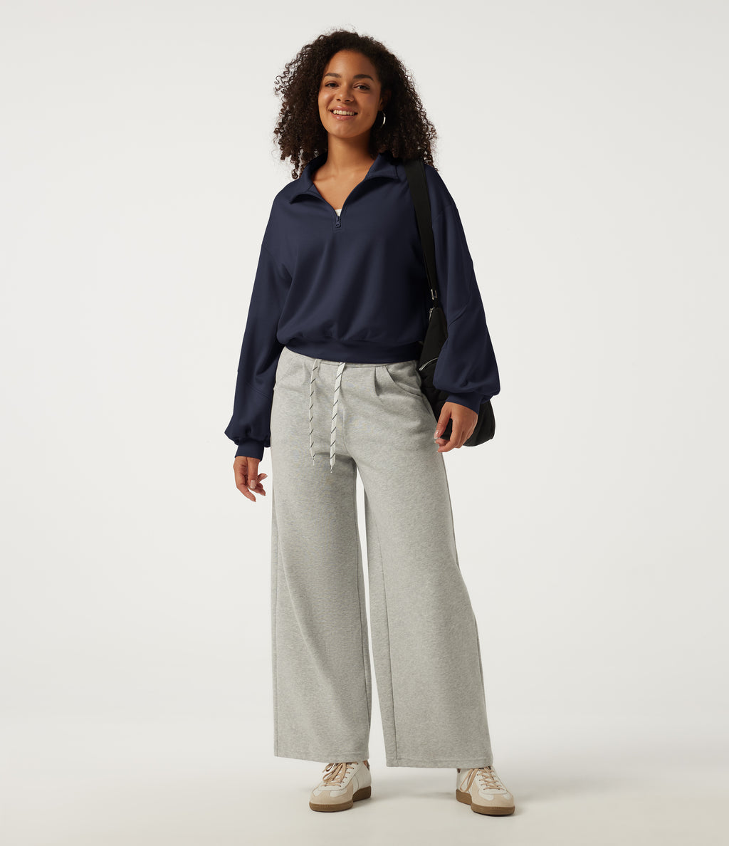 Mock Neck Long Sleeve Casual Sweatshirt — Midnight Blue — view 6