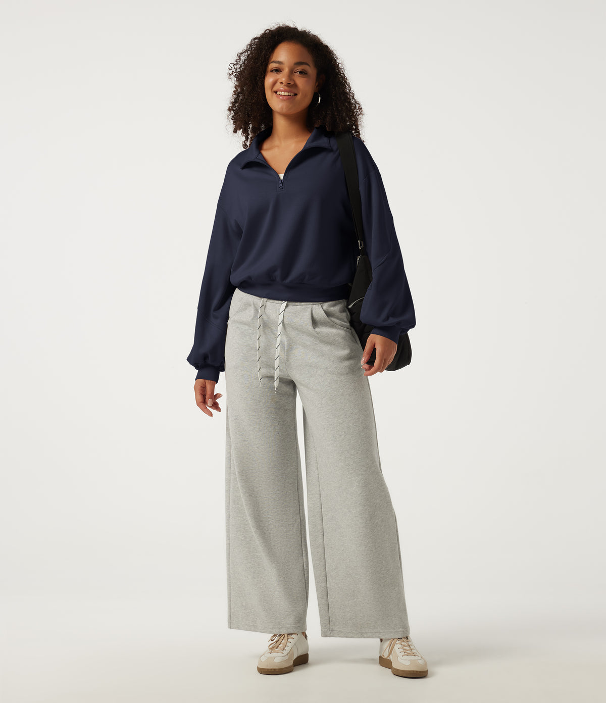 Mock Neck Long Sleeve Casual Sweatshirt — Midnight Blue — view 6