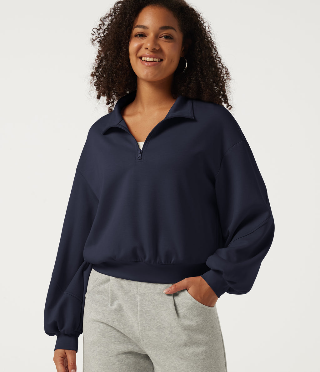 Mock Neck Long Sleeve Casual Sweatshirt — Midnight Blue — view 4