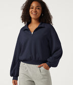 Mock Neck Long Sleeve Casual Sweatshirt — Midnight Blue — view 4