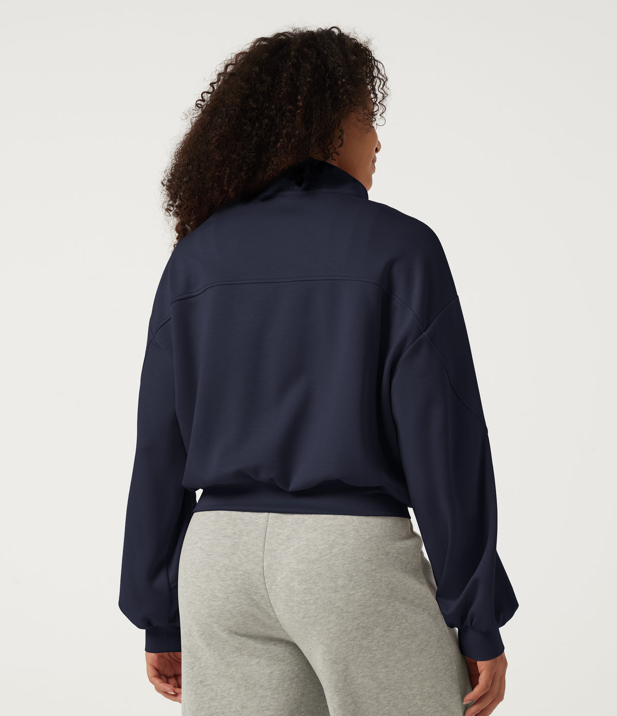Mock Neck Long Sleeve Casual Sweatshirt — Midnight Blue — view 2