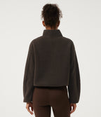 Mock Neck Long Sleeve Gathered Hem Fleece Casual Sweatshirt with Pockets — Forest Loam — view 2