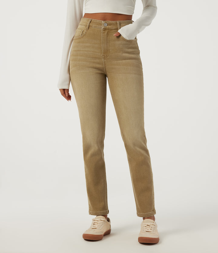High Waisted Skinny Colorful Casual Jeans with Pockets — Tea Latte Beige — view 1