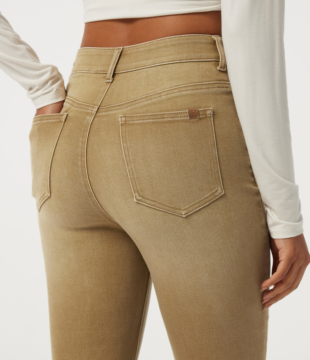 High Waisted Skinny Colorful Casual Jeans with Pockets — Tea Latte Beige — view 5