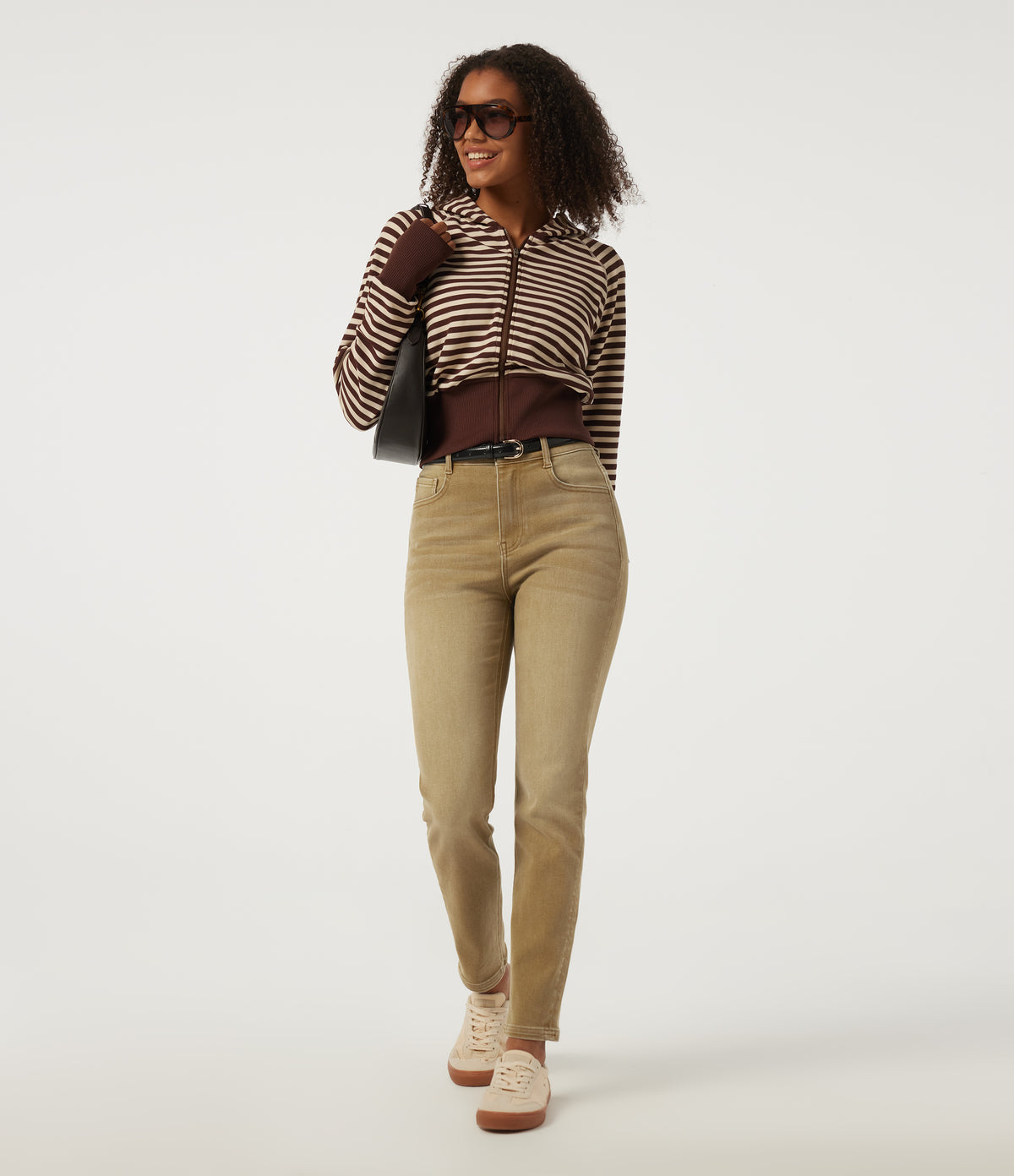 High Waisted Skinny Colorful Casual Jeans with Pockets — Tea Latte Beige — view 6