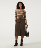 High Waisted A Line Corduroy Midi Casual Skirt with Pockets — Demitasse — view 6