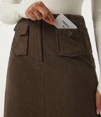 High Waisted A Line Corduroy Midi Casual Skirt with Pockets — Demitasse — view 4